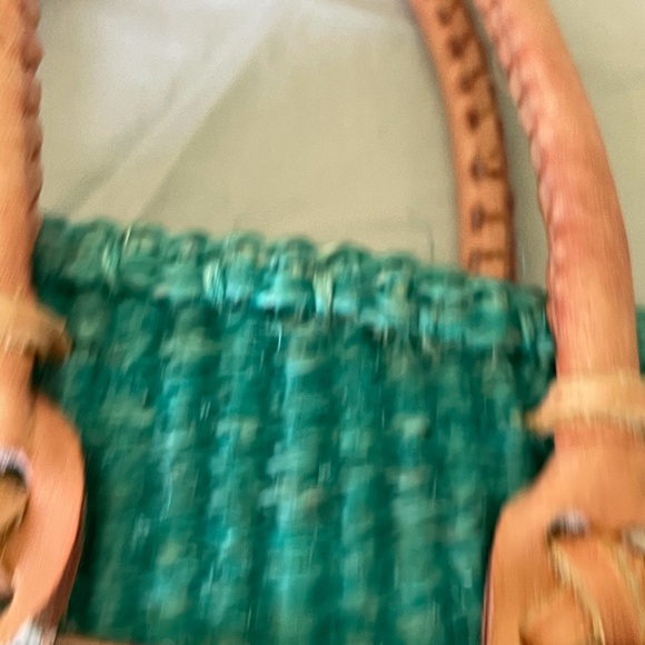 NWOT Little Woven Long Tote From Kenya Pretty Teal - Picture 5 of 8